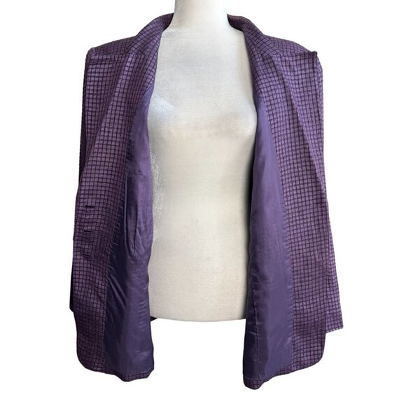 CARLISLE Vintage Blazer 100% SILK Purple Plaid 3-Button Closure Womens Sz 16 - Picture 8 of 11